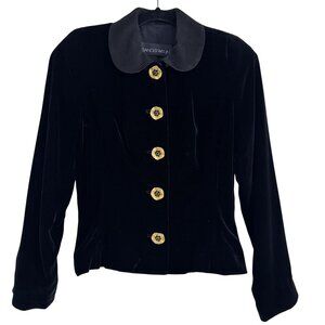 Vintage Sander Witlin Women's Black Gold Button Up Long Sleeve Collared Blazer S